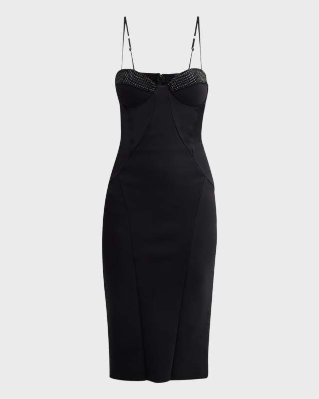 Rhinestone-Embellished Sweetheart Midi Dress